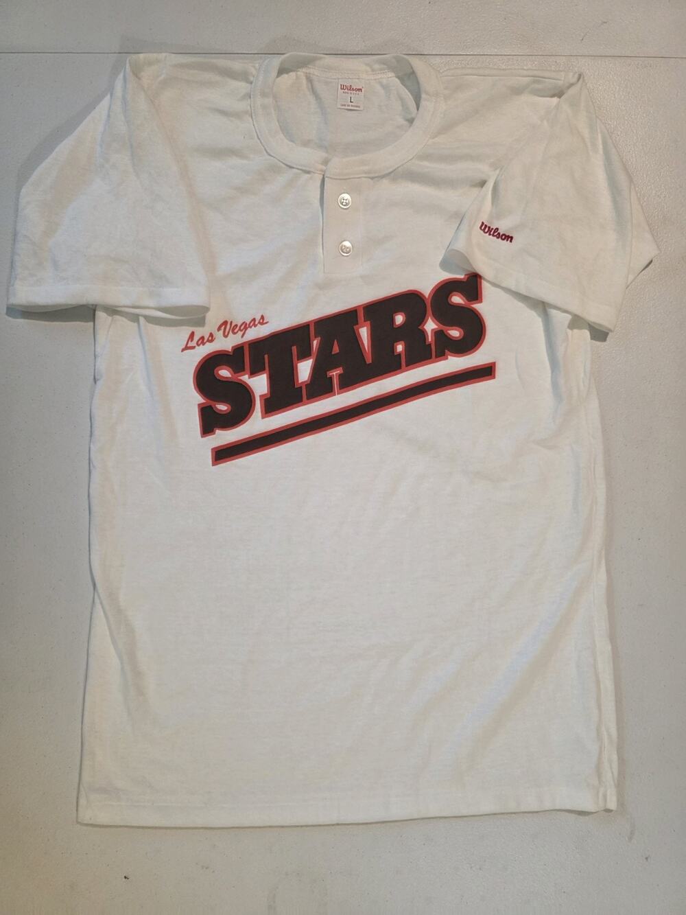 Vtg Wilson Las Vegas Stars Henley T Shirt Made USA Baseball Jersey Large Milb
